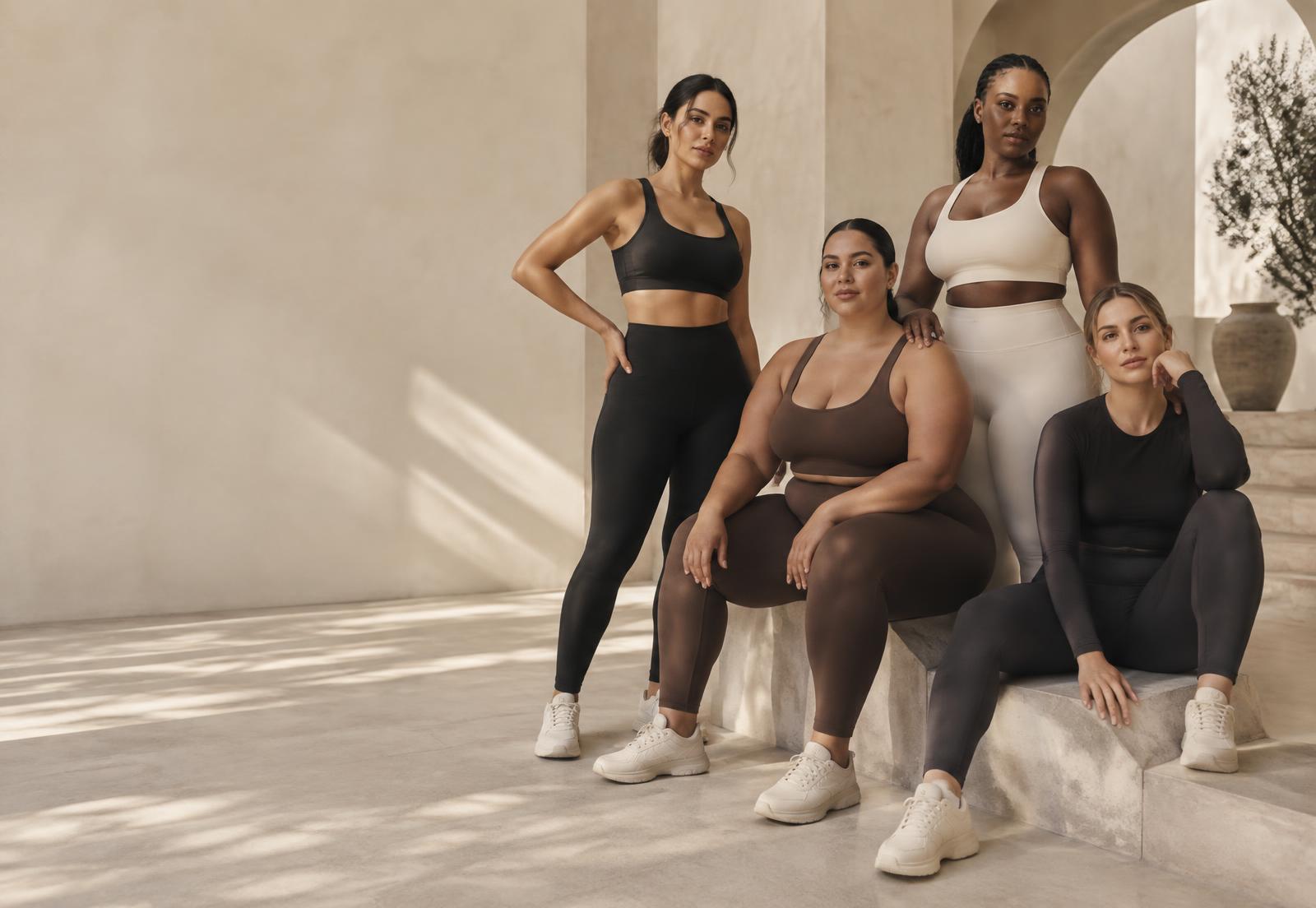 Four women wearing CURVA performance activewear